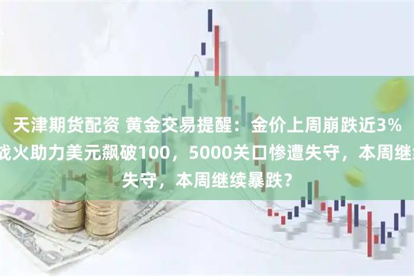 天津期货配资 黄金交易提醒：金价上周崩跌近3%！伊朗战火助力美元飙破100，5000关口惨遭失守，本周继续暴跌？