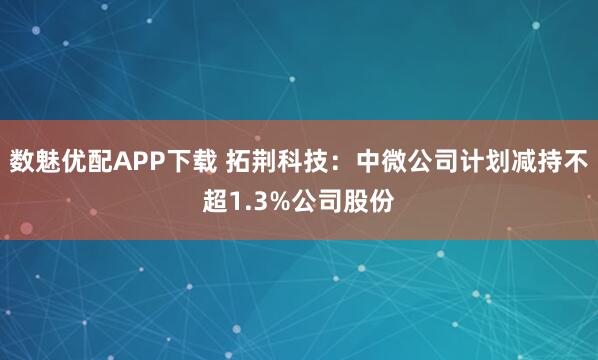 数魅优配APP下载 拓荆科技：中微公司计划减持不超1.3%公司股份