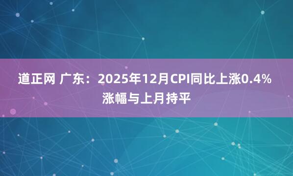 道正网 广东：2025年12月CPI同比上涨0.4% 涨幅与上月持平